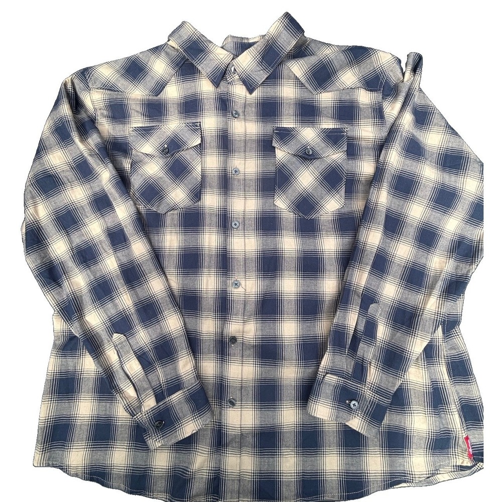 Wrangler Men Navy Beige Plaid Long Sleeve Button Up Shirt Size 3XL Western